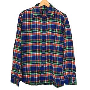 XL Polo Ralph Lauren Plaid Tartan Button Up Casual Shirt Flannel Blue Cotton